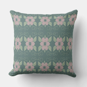Ombres coupées Turquoise et Rose Coussin floral