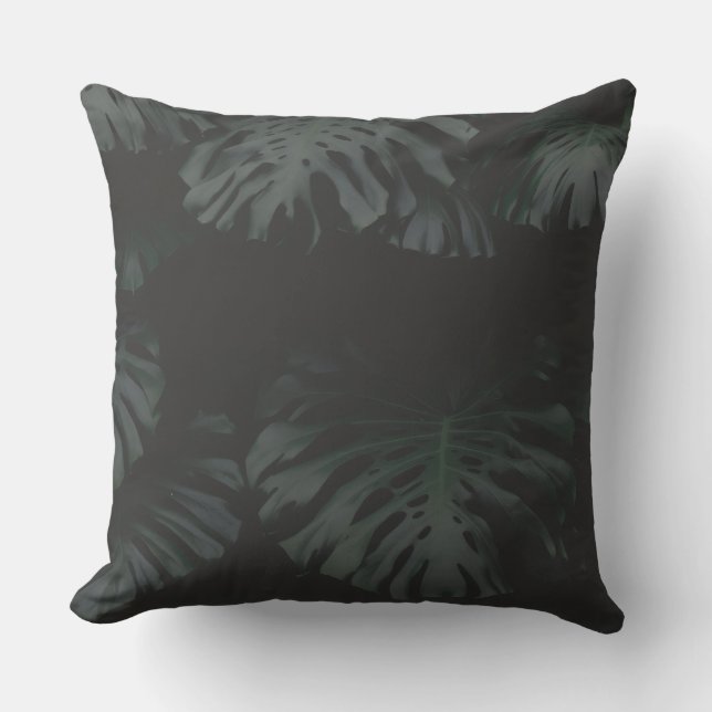 Ombres de Monstera de Minuit Coussin Jeté (Recto)