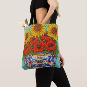 Ombrie Bouquet Poppy Sunflower Allover Sac fourre-
