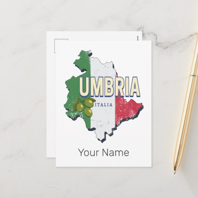 Ombrie Italie Région Rétro Carte Souvenir Vintage (Devant/Arrière en situation)