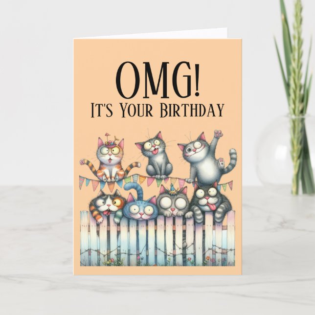 OMG Cute Cat Thème Anniversaire Carte (Devant)