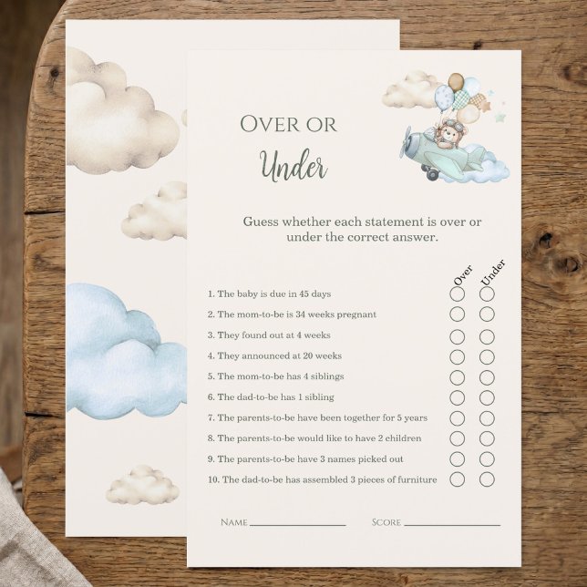 On a Hâte de Savoir Jeux de Salle de Bain Au-Dessu (Over or Under Baby Shower Game Bearly Wait Boy)