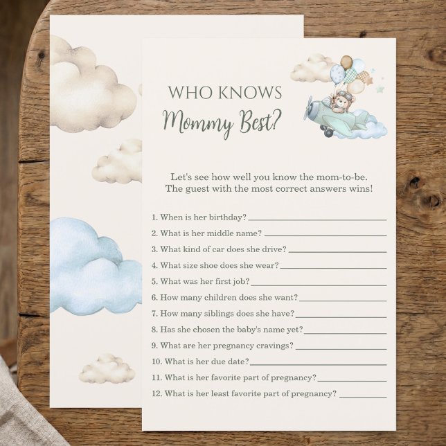 On a Hâte de Savoir Qui est Maman Jeu de Trivia (Who Knows Mommy Best Game Bearly Wait Airplane Boy)