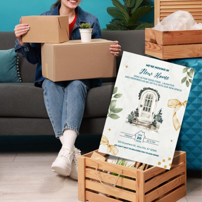 On déménage ! Invitation à une pendaison de crémai ("Celebrate new beginnings! This cheerful 'We're Moving In!' invite is perfect for your housewarming )