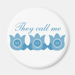On M'Appelle Maman Plaid Tulips Magnet (Bleu)
