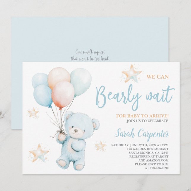 On peut attendre Baby shower Boy Invitation (Devant / Derrière)