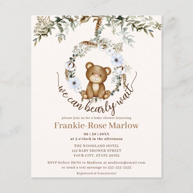 On Peut Attendre ! Invitation au Baby shower budgé (Devant)