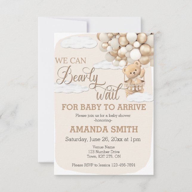 On peut attendre le Baby shower Invitation Teddy (Devant)