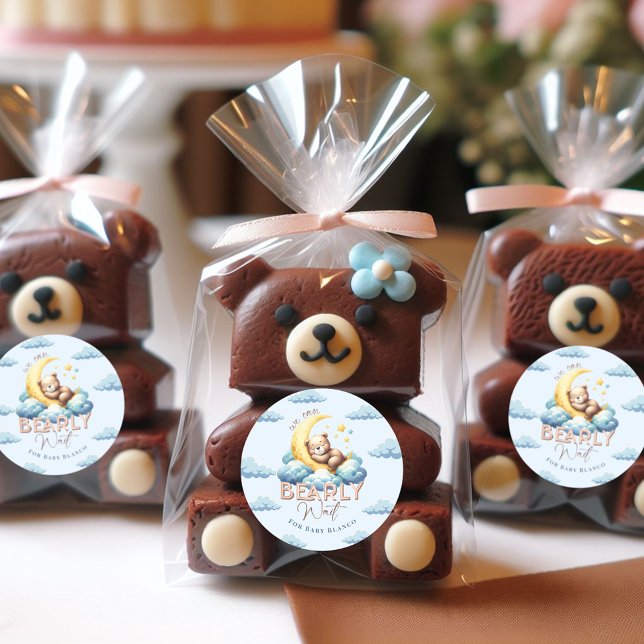On Peut Bearly Wait Sticker (We Can Bearly Wait Sticker for Baby Shower Favors and Thank You Cards)