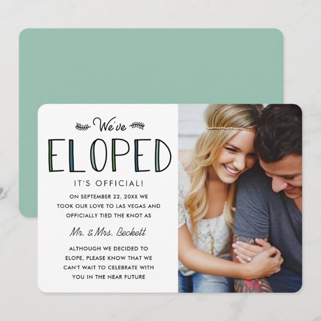 On s'est élopés | Elopement Mariage Faire-part (Devant / Derrière)