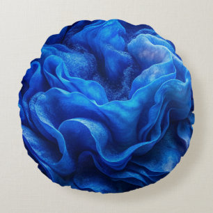 "Ondes Abstraites Bleues Profondes Coussin Rond