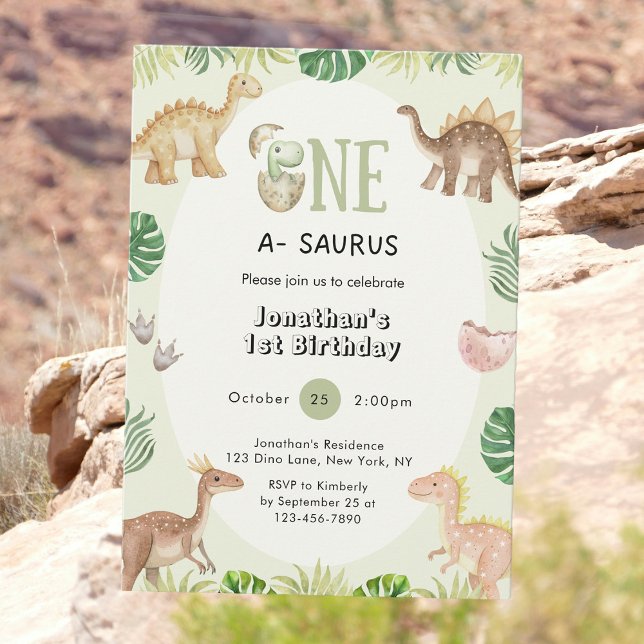 One a Saurus 1er anniversaire Invitation (Créateur téléchargé)