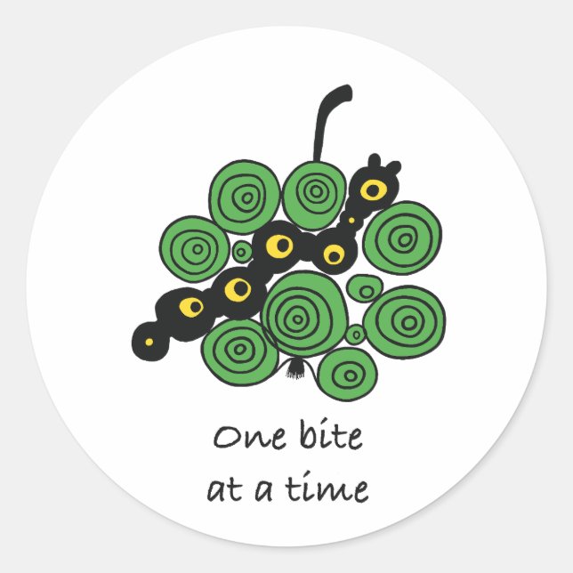 One Bite at a Time Round Sticker – Cute Worm Doodl (Devant)