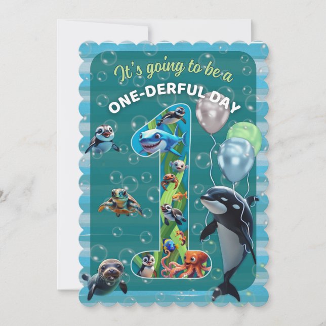 One-derful Day Flat Scalloped Birthday Invitation (Devant)