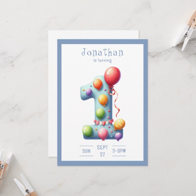 One First Year Simplistic Birthday Invitation (Devant/Arrière en situation)