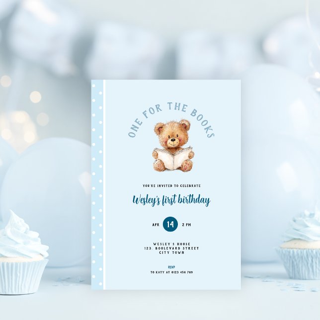 One for the Book 1st Birthday Invitation for Boys (One for the book 1st birthday invitation)