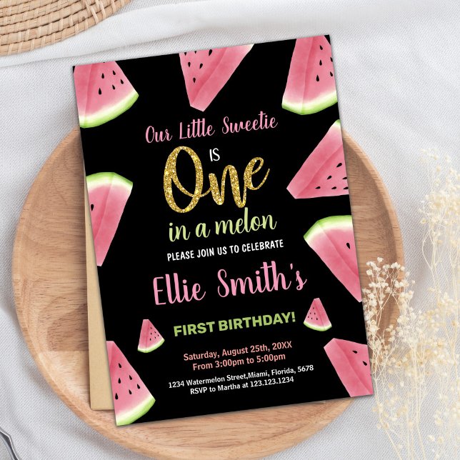 One Giltter Slices Watermelon Invitations d'annive (One Giltter Slices Watermelon Birthday Invitations)
