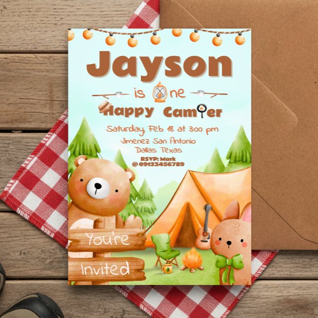 One Happy Camper - 1er anniversaire Invitation (One Happy Camper - 1st birthday Invitation)