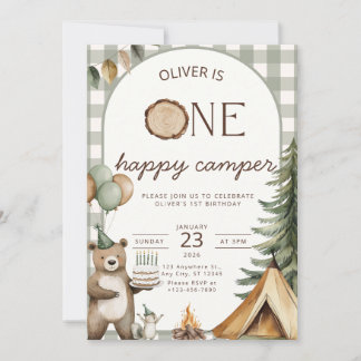 One Happy Camper Birthday Invitation Camping 1st