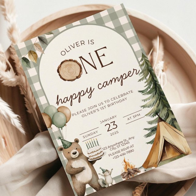 One Happy Camper Birthday Invitation Camping 1st  (Créateur téléchargé)