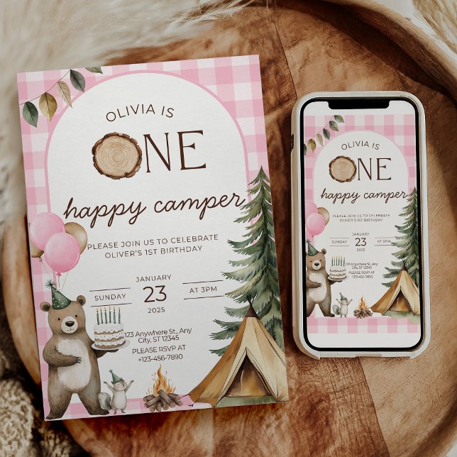 One Happy Camper Birthday Invitation Camping 1st  (Créateur téléchargé)