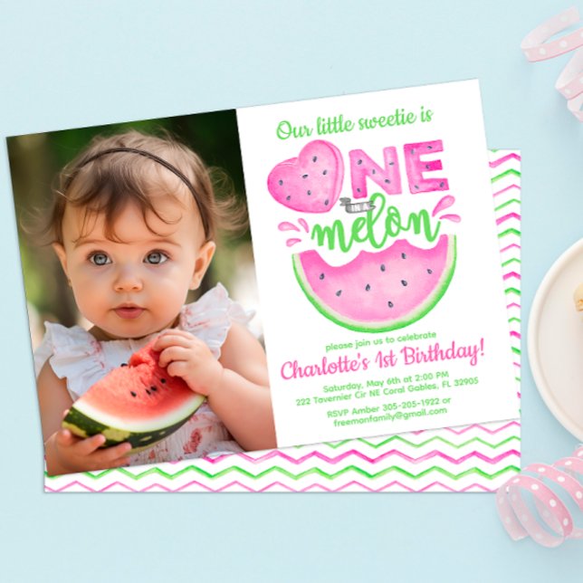 One in a Melon 1st Birthday Photo Invitation (Créateur téléchargé)