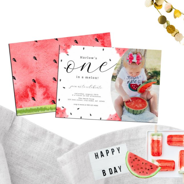 One In a Melon Photo 1er anniversaire Invitation (Créateur téléchargé)