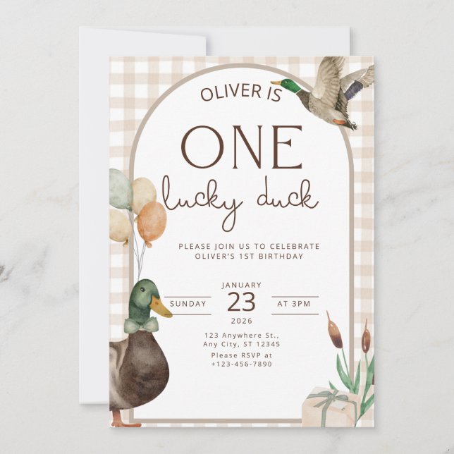 One Lucky Duck Birthday Invitation Boys First (Devant)