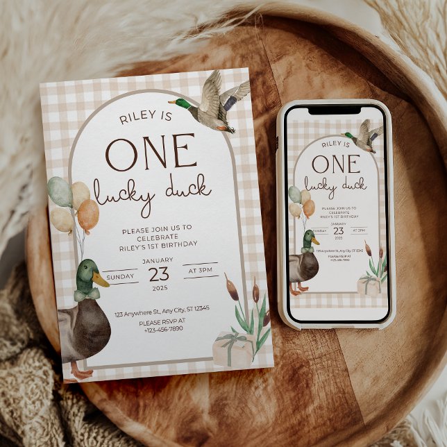 One Lucky Duck Birthday Invitation Boys First (Créateur téléchargé)