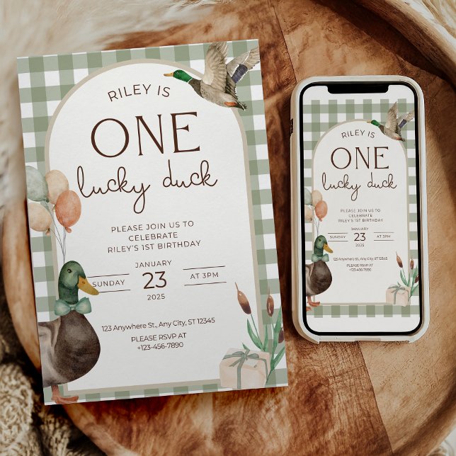 One Lucky Duck Birthday Invitation Boys First (Créateur téléchargé)