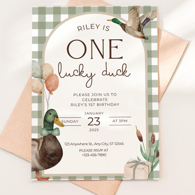 One Lucky Duck Birthday Invitation Boys First Birt (Créateur téléchargé)