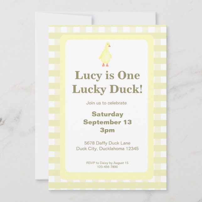 One Lucky Duck Invitation Template (Pale Yellow) (Devant)