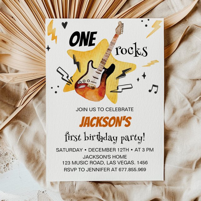 One Rocks Guitar Rock Et Roll Invitation Anniversa (Créateur téléchargé)
