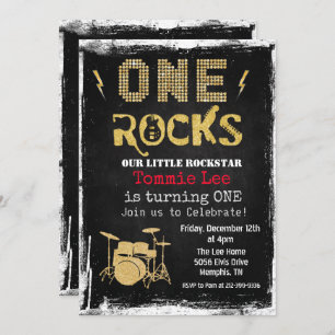 One Rocks Rockstar Drumset 1er Invitation annivers