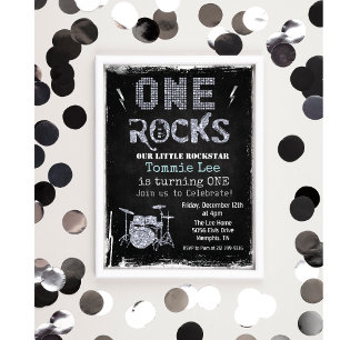 One Rocks Rockstar Drumset 1er Invitation annivers