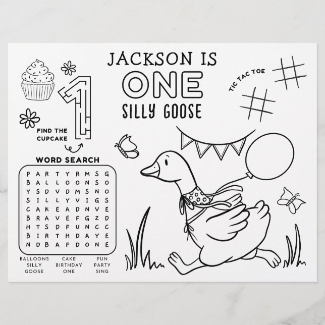 One Silly Goose 1st Birthday Activity Placemat (Devant)