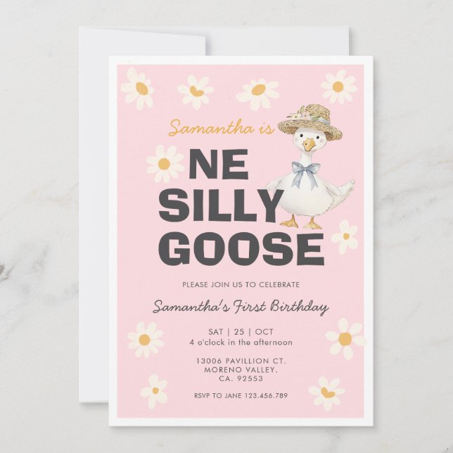 One Silly Goose Daisy Birthday Party Invitation (Devant)
