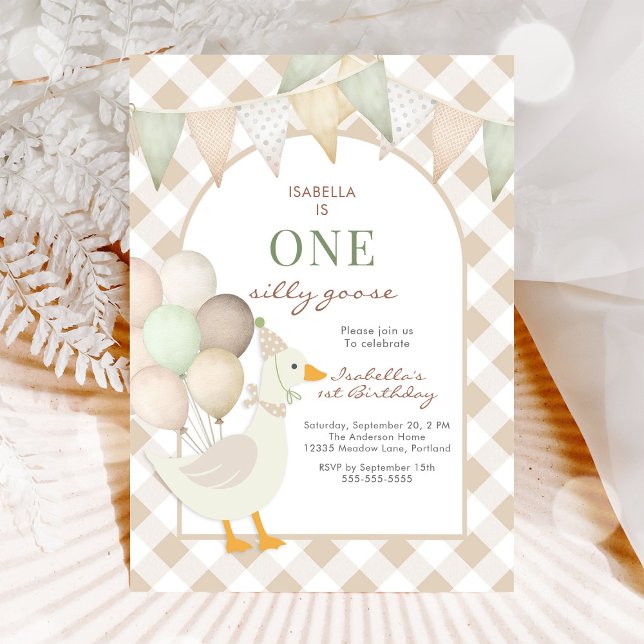 One Silly Goose First 1st Birthday Invitation (Créateur téléchargé)