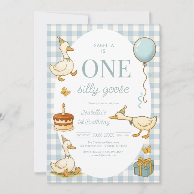 One Silly Goose Girl 1st Birthday Party Invitation (Devant)