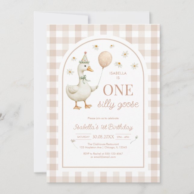One Silly Goose Girl 1st Birthday Party Invitation (Devant)