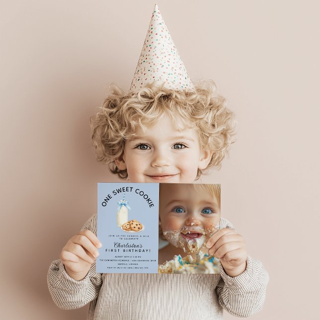 One Sweet Cookie Boy First Birthday Invitation (One Sweet Cookie Boy First Birthday Photo Birthday )