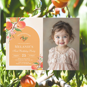 One Sweet Peach 1er Birthday Photo Invitation