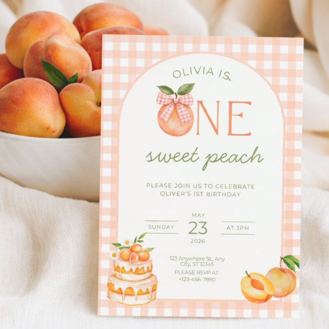 One Sweet Peach Birthday Invitation Girl 1st (Créateur téléchargé)