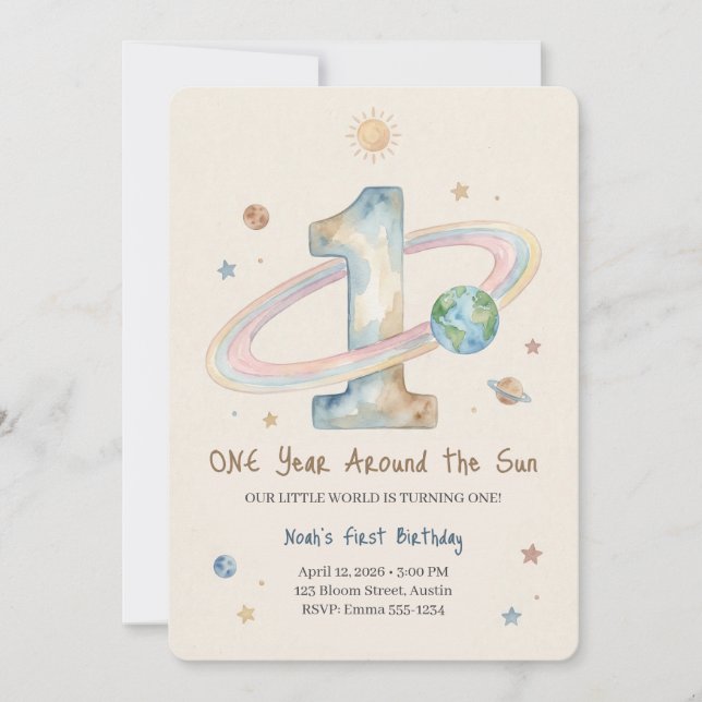 One Year Around The Sun 1st Birthday Invitation (Devant)