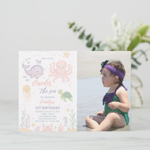 Oneder Sea 1st Birthday Photo Invitation