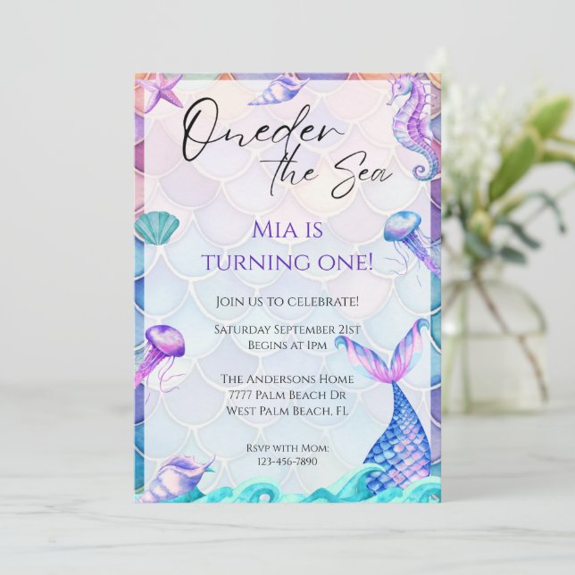 Oneder Sea 1st Mermaid Invitation Anniversaire (Debout devant)