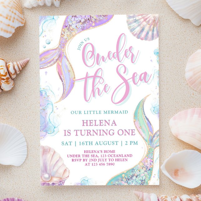 Oneder The Sea 1st Birthday Girl Invitation (Créateur téléchargé)
