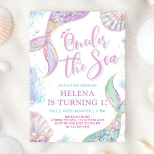 Oneder The Sea 1st Birthday Girl Invitation