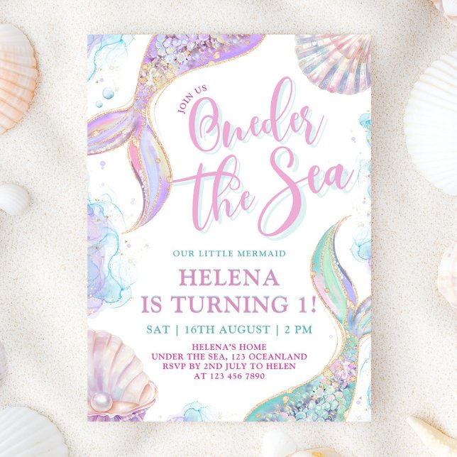 Oneder The Sea 1st Birthday Girl Invitation (Créateur téléchargé)