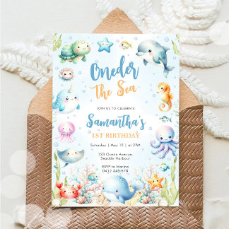 Oneder The Sea 1st Birthday Invitation
